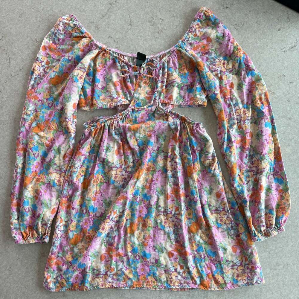 Wild Fable Floral Cutout Long Sleeve Mini Dress Size M